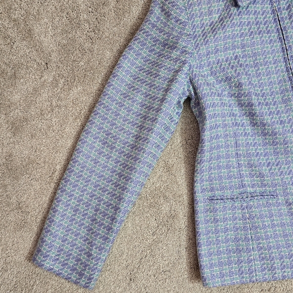 Sag Harbor Blue and White Herringbone Tweed Full Zip Blazer 10 Career - Picture 5 of 11